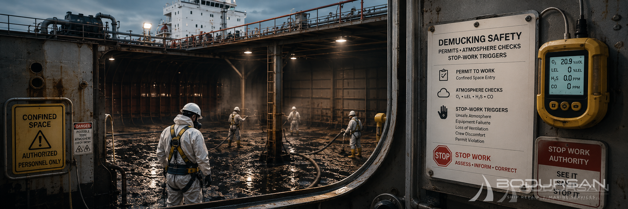 Demucking Safety: Permits, Atmosphere Checks and Stop-Work Triggers